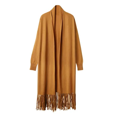 Knitwear Tassel Open Stitch Knit Cloak Stylish Cardigans Cashmere Women's Sweater Coat Cardigan Wholesale Fall Winter Carton