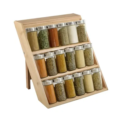 Bamboo Spice Rack Organizer for Countertop 3-Tier Spice Shelf Versatile Seasoning Organizer Space Saving Spice Rack for Drawer
