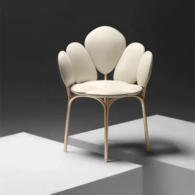 Modern European Contemporary Stainless Steel Base Dining Chair Set Creative Single Petal Chaise Lounge for Villa Living Room