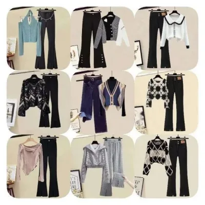 Women's Plus Size Casual Two-Piece Fashion Set Autumn and Winter New Knitted Plaid Sweater Set Wholesale for Summer