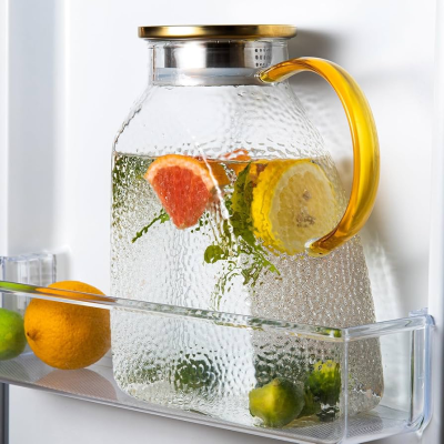 Glass Pitcher With Lid and Spout, 1.8 Liter 60 oz Glass Pitchers With Handle and Lid, Jug Water Pitchers for Fridge
