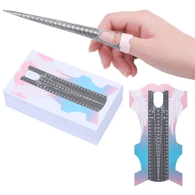 Professional Custom Logo OEM Double Thick Holographic Paper Adhesive XXXL Long Nail Form for Acrylic Builder Gel Extension