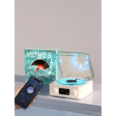 Retro Vinyl Wireless Bluetooth Speaker Alarm Clock Small Record Player Portable High-quality Audio Home Smart Stereo