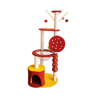 Novelty Style Candied Haws on a Stick Multi Layers Sisal Cat Tree With Hanging Ball Space Capsule Nest Cat House