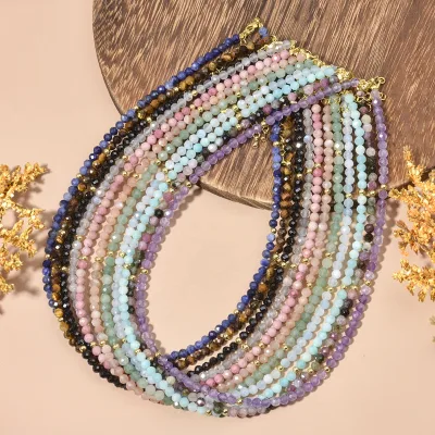 4mm Natural Stone Sunstone Sodalite Tourmaline Faceted Round Beads Necklace for Women Friendship Anniversary New Year Gift