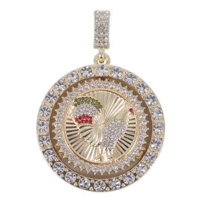 Unisex Hip-Hop Rap Personality Necklace Diamond Studded Rotatable Rooster Pendant Gold Plated Cross Design Trendy