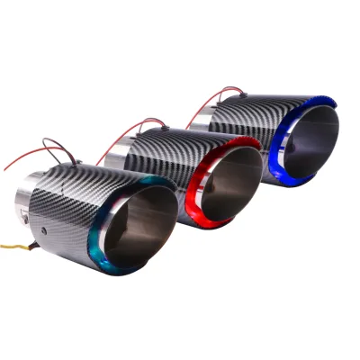 Car Muffler Factory 63mm Car Carbon Fiber Look Luminous Exhaust Tips Red Blue Light Colorful Car Led Muffler Exhaust Pipe Tip