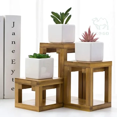 3 Pieces Mini Desktop Plant Stand Wood Flower Rack for Office Desk Home