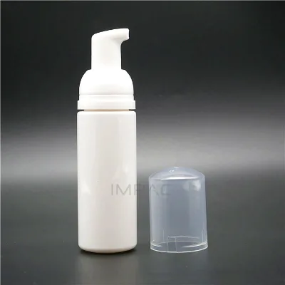 PET white lash foam shampoo bottles with foam pump and clear protective cap for eyelash extension cleanser