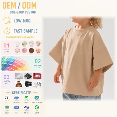Premium Soft Children Shirt Heavyweight Crewneck Solid Tee Oversized Boxy Fit with Breathable Fabric for Girls Street Style
