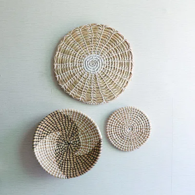 Handmade Seagrass Decorative Bowl OEM Factory Wedding Art Theme Hanging Decor Rattan Trivets Round Woven Wall Basket