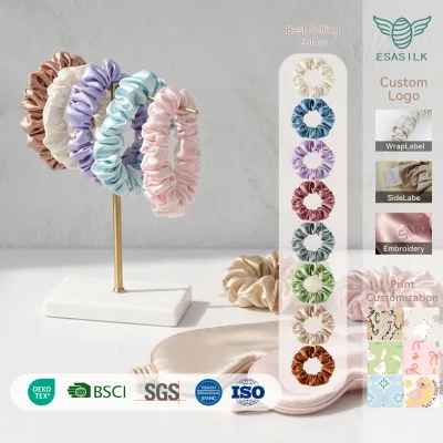 Wholesale Mulberry Silk Hair Scrunchies Custom Logo Color Size Gift Set for Beauty and Hair Accessory Brands