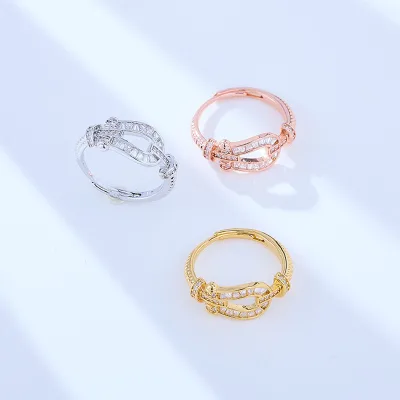Fashion Entry Luxury Brass Horseshoe Buckle Opening Adjustable Ring Inlaid Zircon Ring