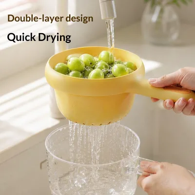 GREENSIDE Double-layer PP Draining Basket-Household Must-Have Fruit Washer & Kitchen/Living Room Snack/Fruit Tray-Factory Direct