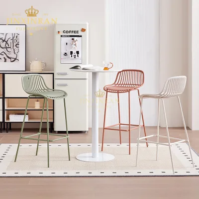 Gray Matte Iron Vertical Slat Low Back Kitchen Island Counter Home Living Room Cafe Restaurant High Bar Stool Chair