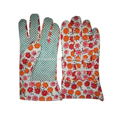 Cotton cloth dotted garden gloves with print