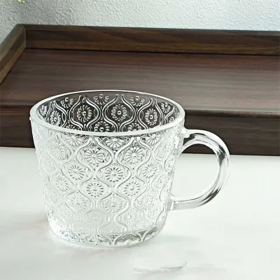 Minimalist Striped Glass Mug With Handle Ins Style Retro Coffee Cup Breakfast Oatmeal Cup Water Drinking Cup for Office Home