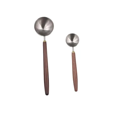 Stainless Steel Coffee Scoop Wooden Handle Walnut Wood Long Handle Measuring Spoon Elegant Metal Tablespoon Spoons for