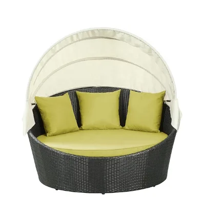 Rattan Wicker Outdoor Patio Round Canopy Daybed with Cushions