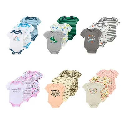 2026 0-1 Year Boys and Girls Unisex Summer New 100% Cotton Dinosaur Pattern Baby Romper Sets for Infants