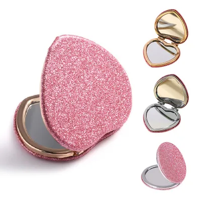 Wholesale Double Sided Folding Mini Vanity Mirrors Heart Shape Small Hand Makeup Pocket Mirror