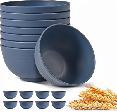 BPA Free Unbreakable Cereal Bowls Microwave Dishwasher Safe Soup Salad Bowls Set 8 26oz 5.5 Inch Classic Blue