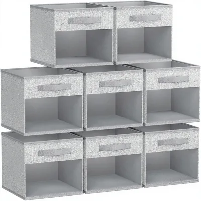 DIMJ Collapsible Storage Cubes 8-Packs Window 11x10.6x11 Inches Fabric Storage Baskets for Clothes Books Sundries-Shelves/Closet