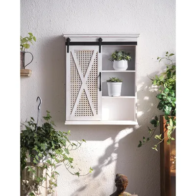 American Retro Solid Wood Storage Rack Vintage White Wall Mounted Display Holder Wall Cabinet
