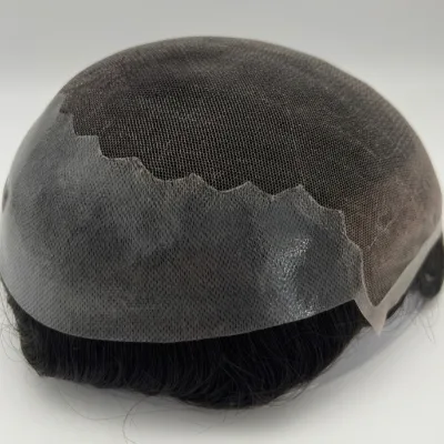 Hypoallergenic Antibacterial Men Toupee for Sensitive Scalp Zeomic Silver Ion Q6 Lace PU Base 120%