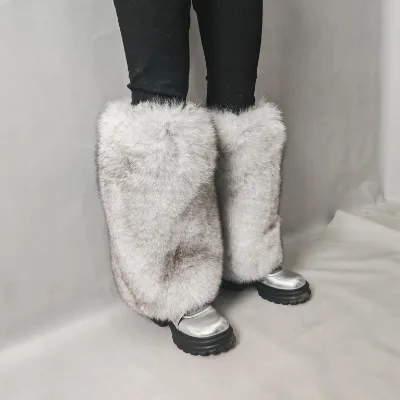 Custom Long Fur Rabbit Leg Warmers for Winter