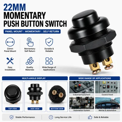 22mm Momentary Panel Push Button Switch Self Reset Spring Return Control Switch for Electrical Cabinet Machine Control Equipment
