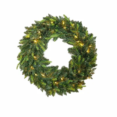 Wholesale Artificial Christmas Wreath with Warm White LED Lights 60cm PVC Evergreen Holiday Wreath for Home Decor