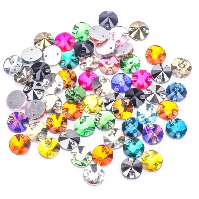 Wholesale All Sizes Flat Back Round Crystal Gems Sew on Glass Rhinestone With Holes Sewing Rhinestones for Dress