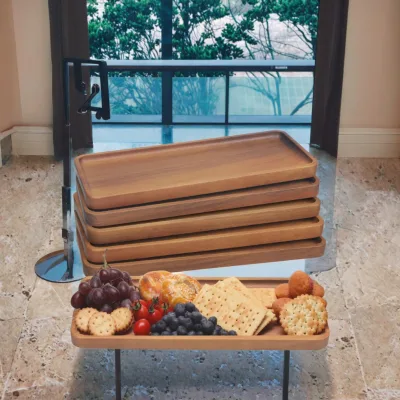 Handmade Eco-Friendly Natural Solid Long Wood Decorative Tray for Restaurant Use Food Contact Safe