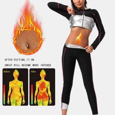 Women Sauna Suit for Weight Loss Sweat Top Pants Fitness Jacket Leggings Thermo Long Sleeves Trousers Body Shaper Gym