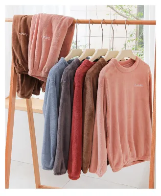 2022 Wholesale Autumn and Winter Coral Fleece Long Sleeve Sleepwear Men Women Pajamas Sets