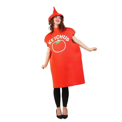 Halloween Funny Red Ketchup Costume Adult Unisex Cosplay Party Role Playing Bodysuit