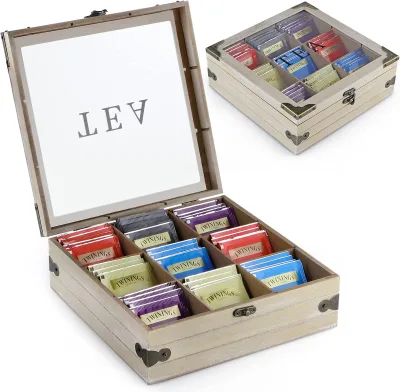 Wooden Tea Bag Organizer Box with Clear Lid Storage Chest for Tea Wooden Boxes