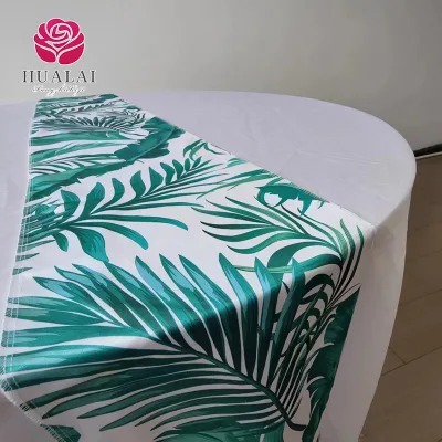 HT-TC-Z041-13inch*108inch Green and red-ptinted table runners with tree leaves pattern