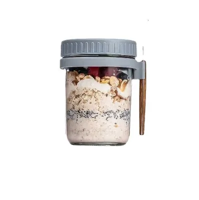Overnight Oat Cup 350ml With Spoon Breakfast Can Portable Glass Salad Can Yogurt Cup Sealed