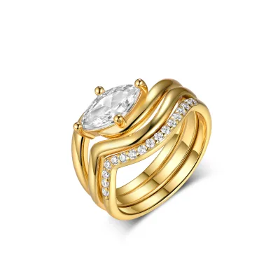 High-quality Fashion Exquisite S925 Silver Mosan Stone Horse-eye Shaped Three-piece Ring Gift Explosions