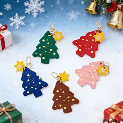 Leather Christmas Tree Cat Keychain Pendant Mobile Phone Pendant Bag Christmas Tree Cat Keychain