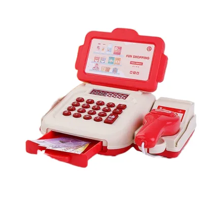 Premium Children's Pretend Play Supermarket Cash Register Plastic Convenience Store Cashier Counter Card Swiping Kitchen Food