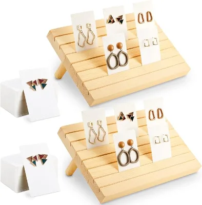 Wood Earring Display Stand Earring Card Display 2 Sets of Holder with Cards Jewelry Stands for Selling
