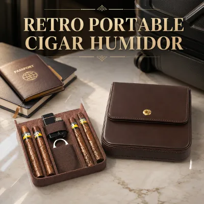 Luxury Gift Pull-out Leather Cigar Travel Case Mini Portable Humidor With Tool Pouch Custom Logo Wholesale