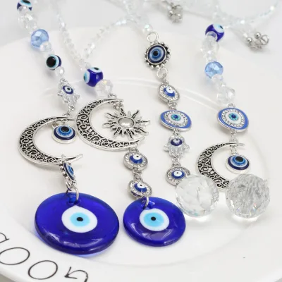 Blue Stained Glass Art Deco K9 Crystal Glass Evil Eye Sun Catcher Home Wall Hanging Decor