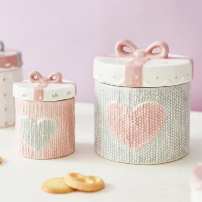 Pink Ceramic Cookie Snack Jar Ceramic Storage Canister Wedding Candy Buffet Jar
