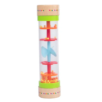 Baby Simulation Wooden Rainbow Rattle Rainman Toy Raindrop Musical Instrument Colorful Rain Sound Tube