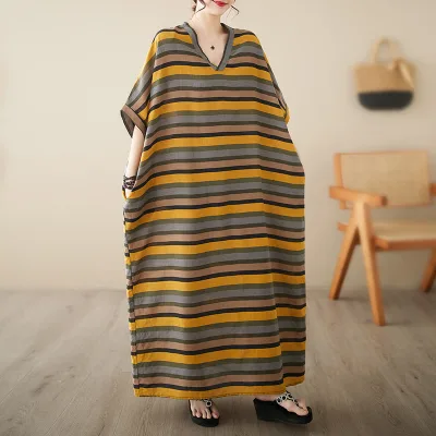 Wholesale Linen Kaftan Dress Trendy Cotton Kaftan Linen Women Linen Abaya Dress