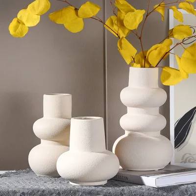 LONGSTAR INS Style Ceramic Vase Premium Feeling Flower Arrangement Flower Vessel Simple Home Accessories Ornament Retro Style